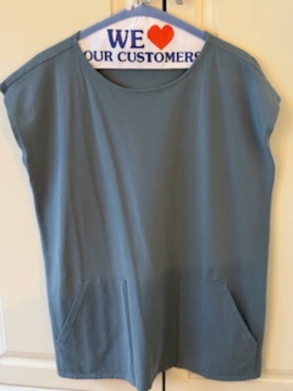 Eileen Fisher, Tee-Tunic Top Steel Blue, Petite Large, Preowned, Poly blend
